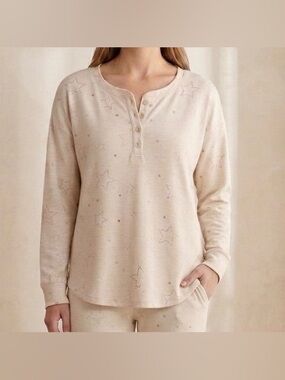 George Cream Rose Gold Star Henley Sweatshirt Size XL Pullover Long Sleeve Tops